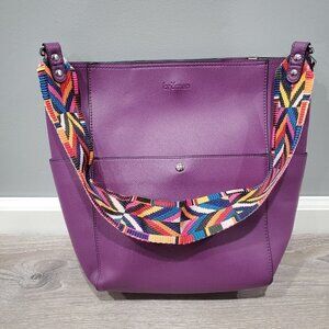 BROMEN Purse Large Bucket Bag Hobo Vegan Leather Handbag Purple Colored Strap